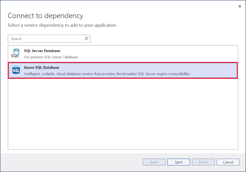 Configure SQL Server Dependency dialog