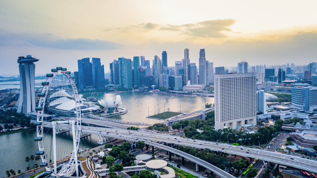 Photo of a city near water.