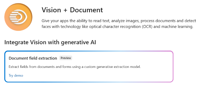 Screenshot of the document intelligence / vision tile.