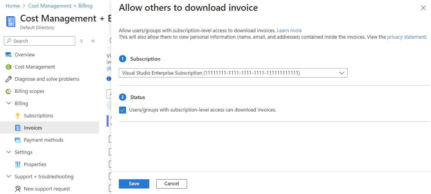 Screenshot showing the Access to invoice On option.