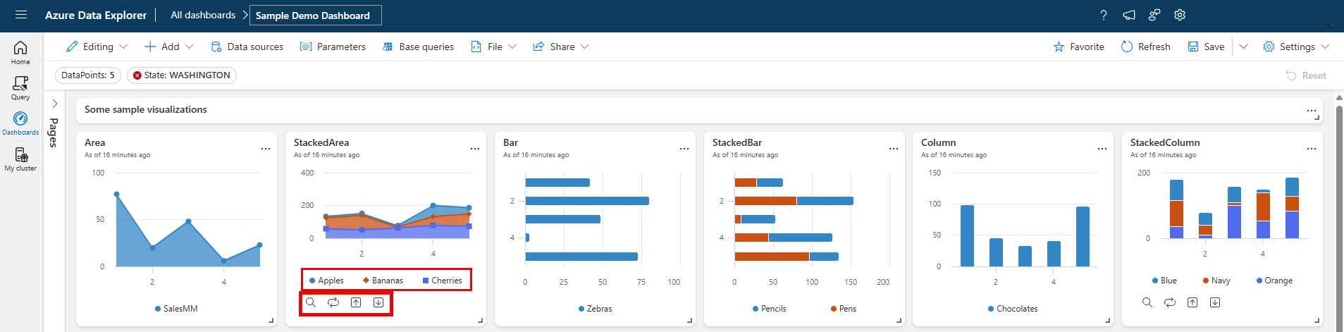 Screenshot showing the buttons to use the legend to interact with your data.