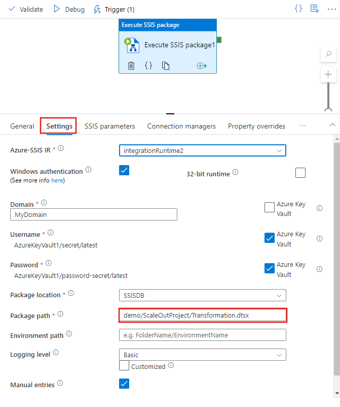 Set properties on the Settings tab - Manual