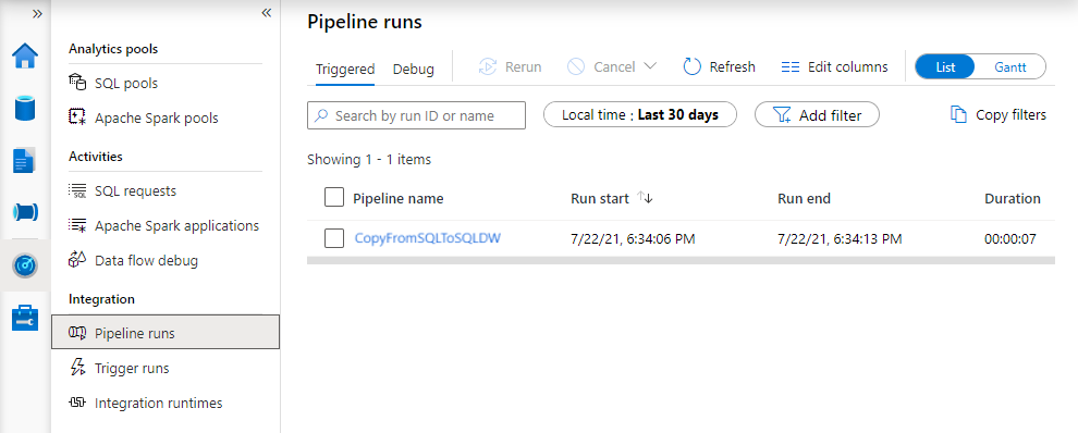 Monitor pipeline runs