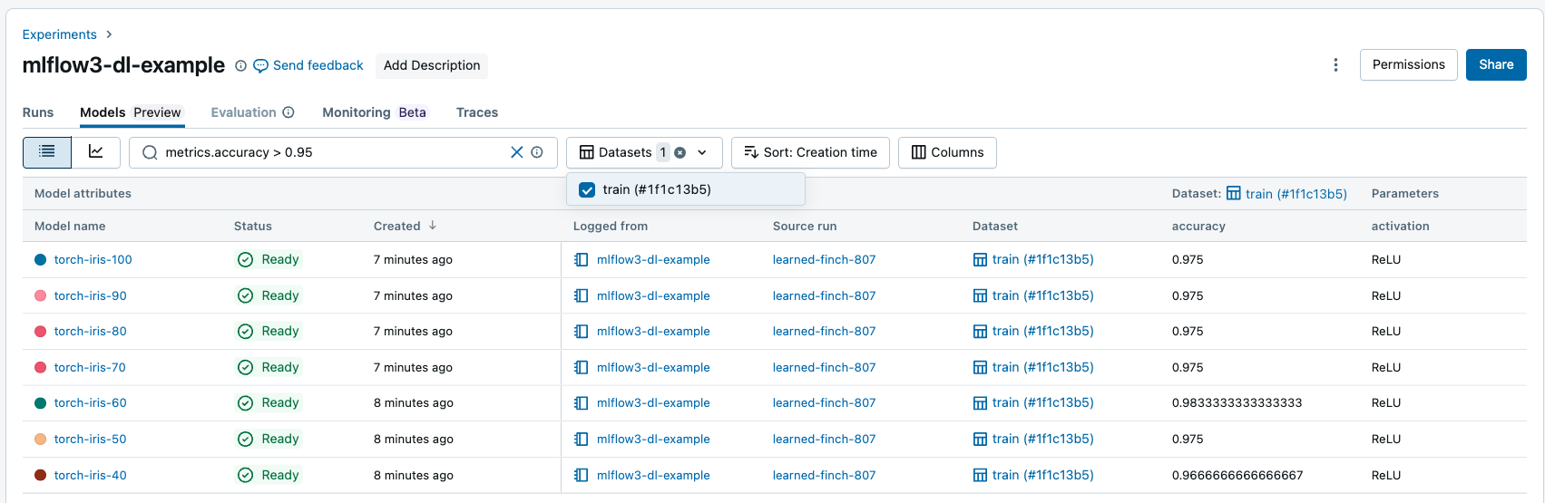 Model tracking UI search logged models.