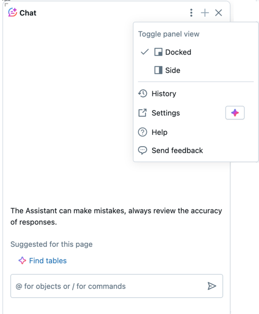 Databricks Assistant with docking control.