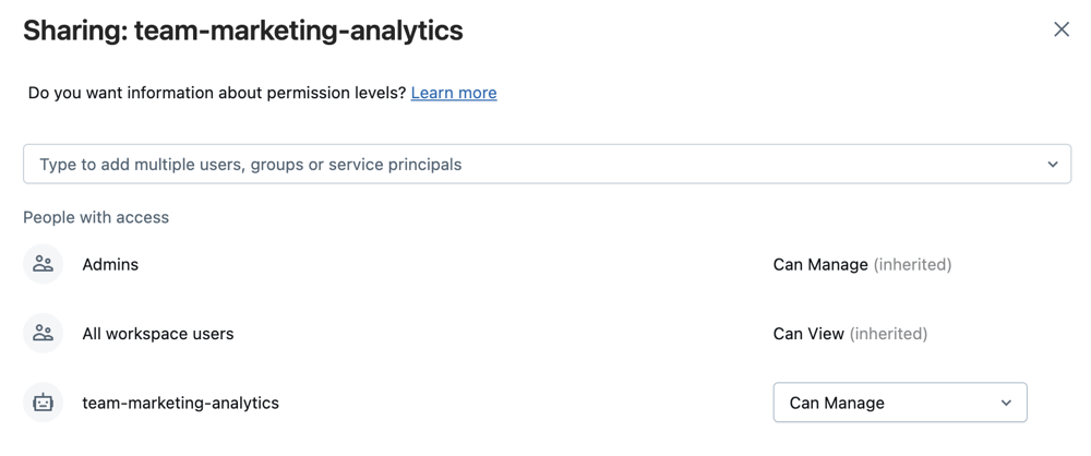 The Sharing Git folder modal dialog window.