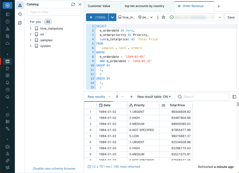 SQL editor UI