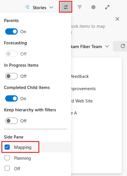 Screenshot of View Options, Mapping enabled, cloud version.