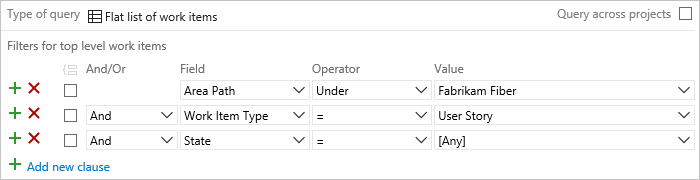 Screenshot showing Query editor, flat list, open stories.
