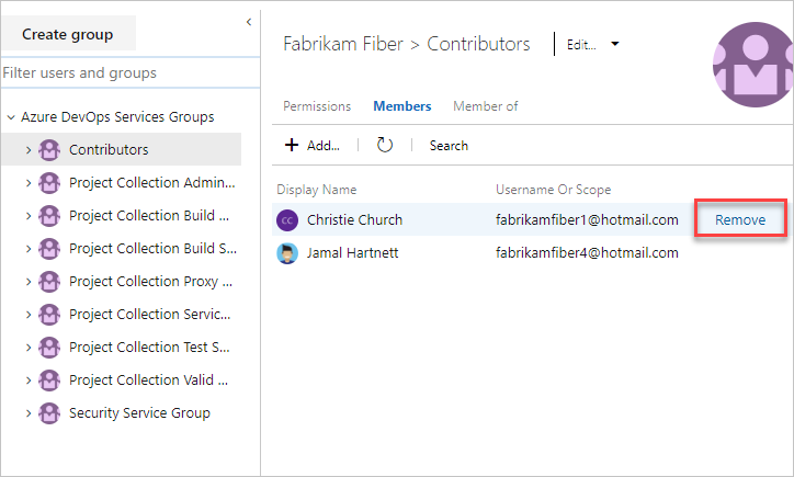 Screenshot showing removal of a user from a security group, new navigation.