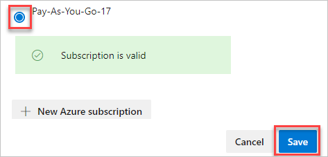 Screenshot showing Azure subscription selection.