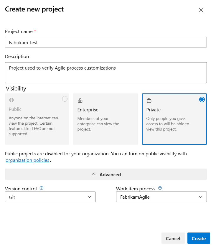 Create new project form