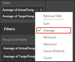 Screenshot showing average of values.