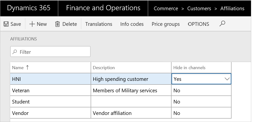 Screenshot of hide affiliations in channels.