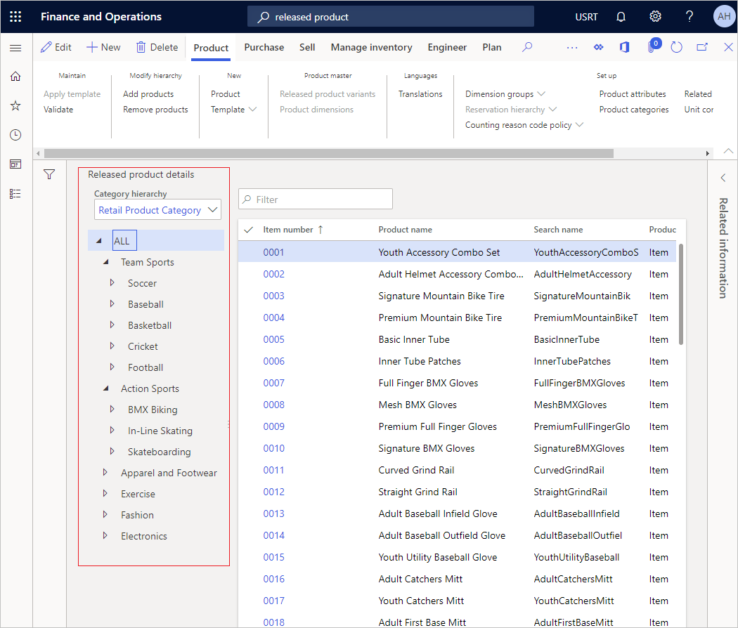 Released products by category custom sorted based on the product hierarchy.