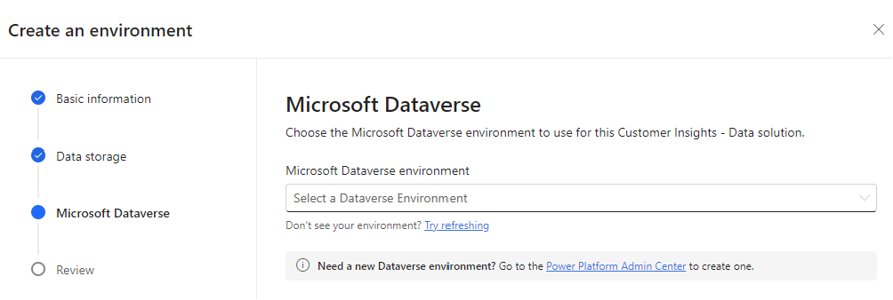 κοινή χρήση δεδομένων με το Microsoft Dataverse που ενεργοποιείται αυτόματα για νέα περιβάλλοντα.