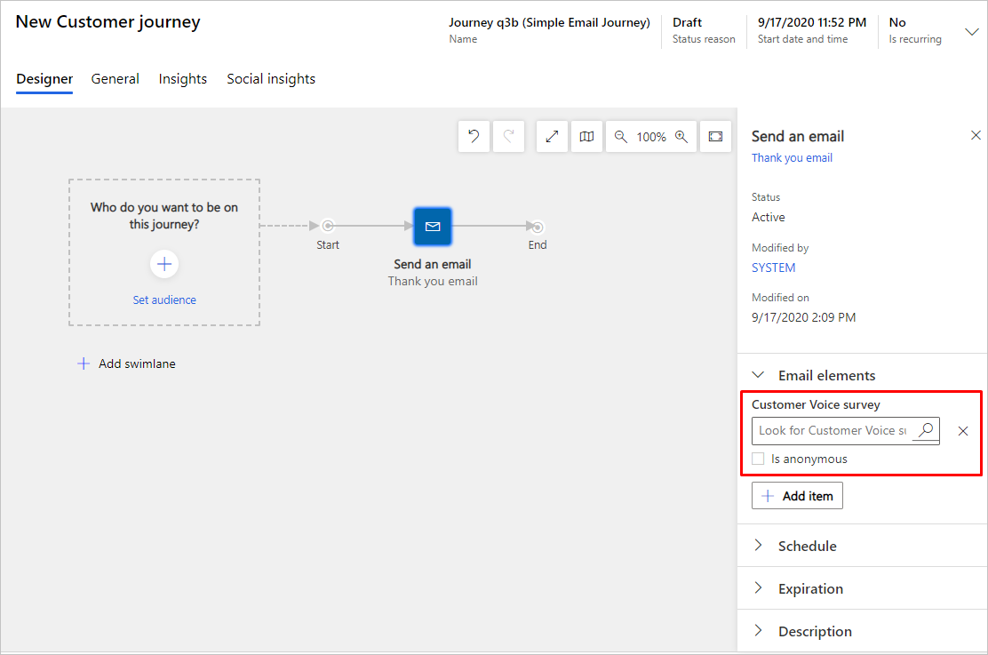 Επιλογή έρευνας του Dynamics 365 Customer Voice.