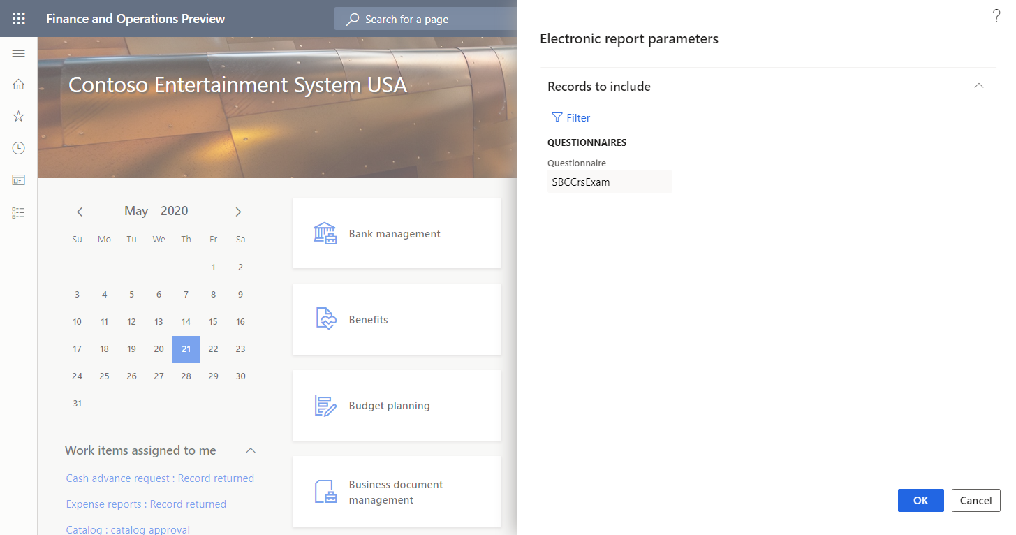 Specifying the selection criteria in the Electronic&nbsp;report dialog box.