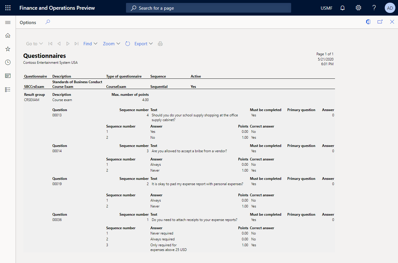 Screenshot of the generated SSRS report.
