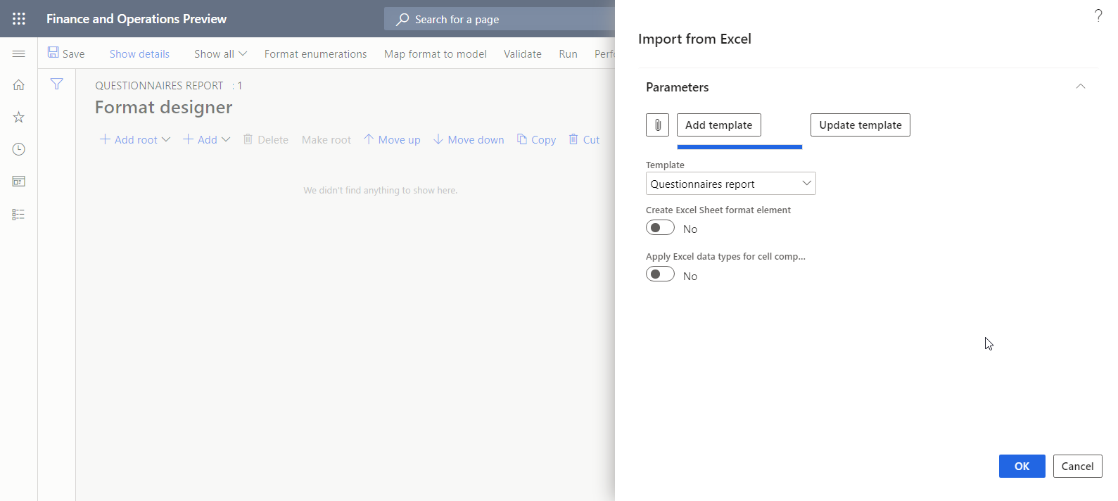 Screenshot of importing a report template.