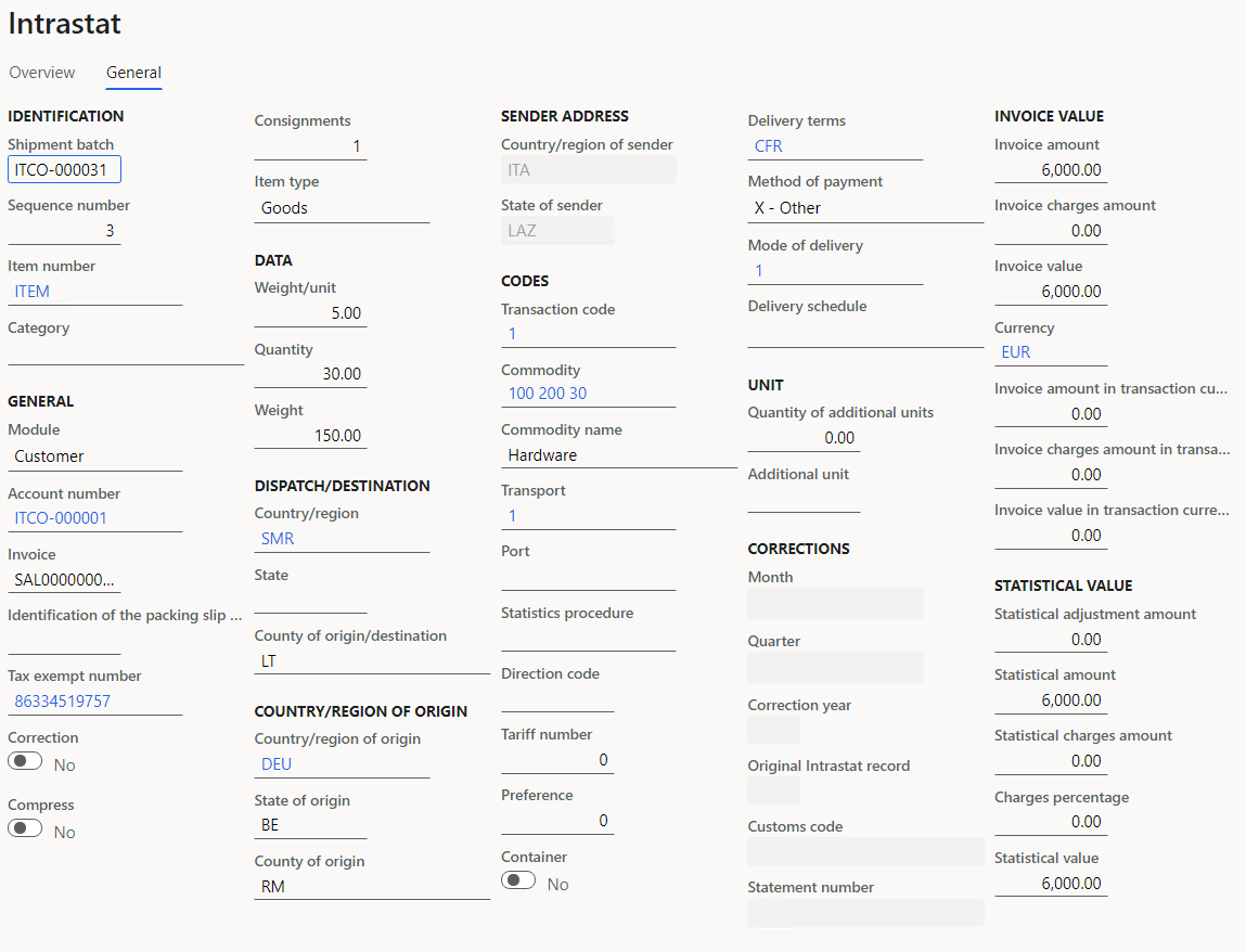 Intrastat journal line details for San Marino