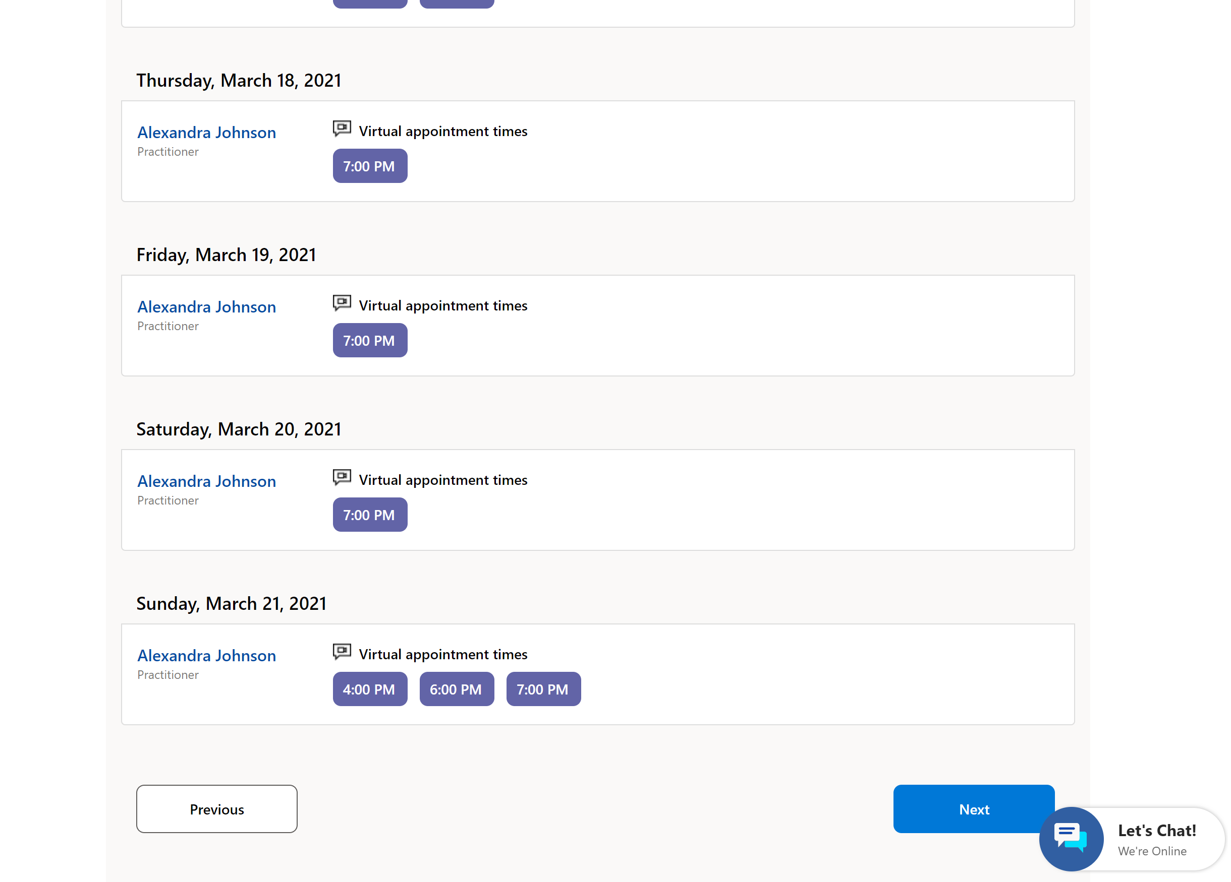 Available appointment slots Available appointment slots.