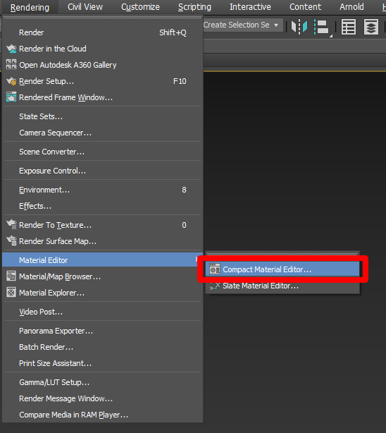 Compact Material Editor command Compact Material Editor command.