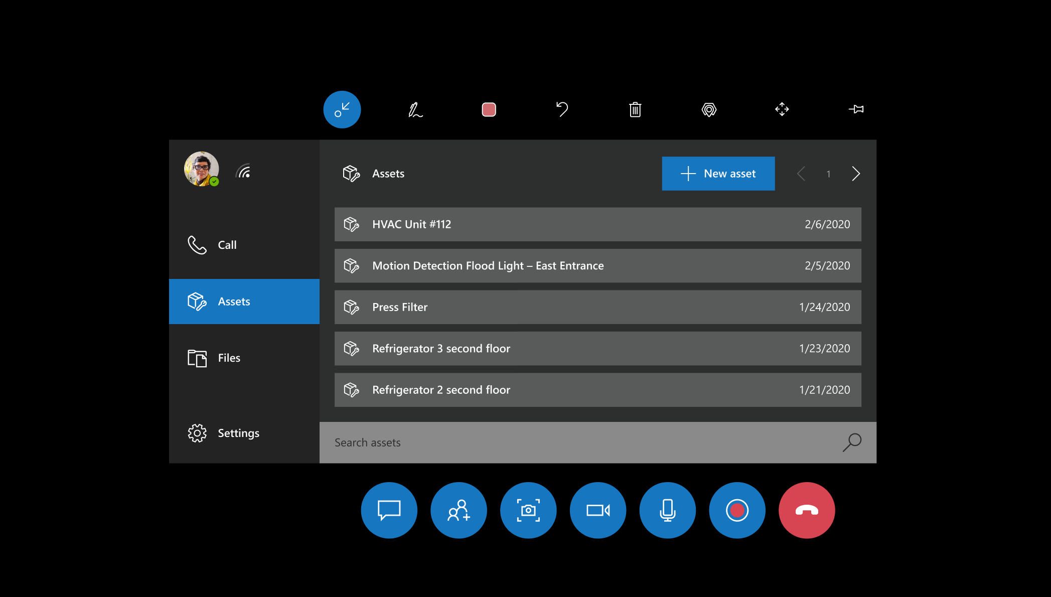 Screenshot of the Assets tab in Dynamics 365 Remote Assist Screenshot of the Assets tab in Dynamics 365 Remote Assist.