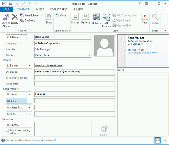 Επικοινωνήστε με τη φόρμα Rene Valdes στις εφαρμογές Dynamics 365.