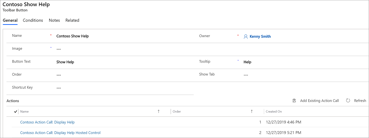 Action calls added to the toolbar button Action calls added to the toolbar button.