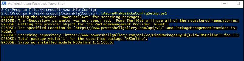 Running the AzureMfsNpsExtnConfigSetup.ps1 configuration script