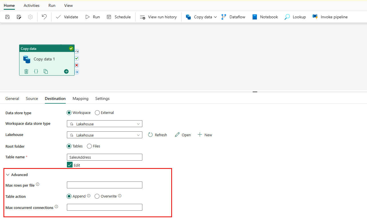 Στιγμιότυπο οθόνης των επιλογών για προχωρημένους.