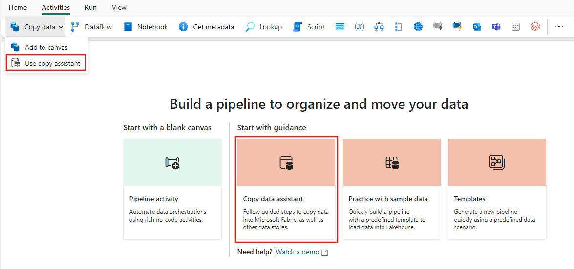 Στιγμιότυπο οθόνης που εμφανίζει επιλογές για το άνοιγμα του βοηθού αντιγραφής.