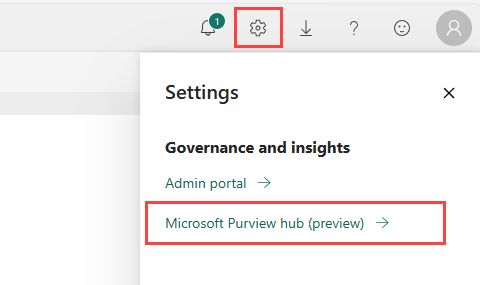 Στιγμιότυπο οθόνης της σύνδεσης microsoft Purview Hub στις ρυθμίσεις Fabric.