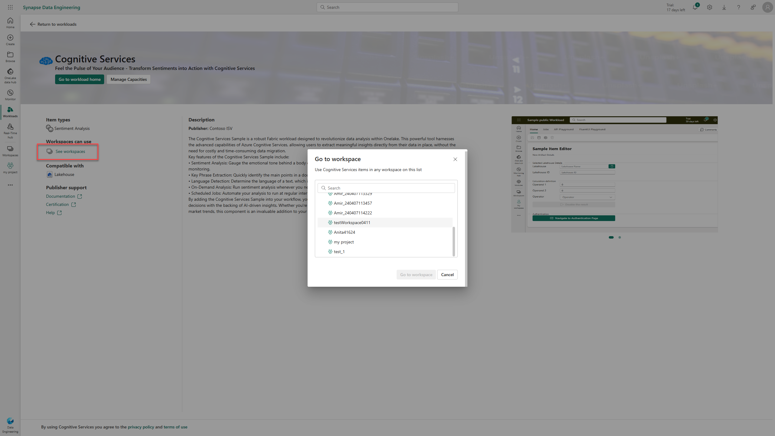 Στιγμιότυπο οθόνης της διασύνδεσης Επιλογή χώρων εργασίας.