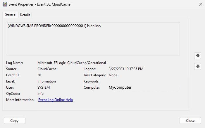 Screenshot that shows event provider 1 online.