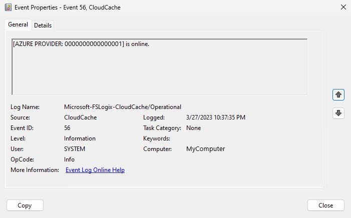 Screenshot that shows event provider 2 online.