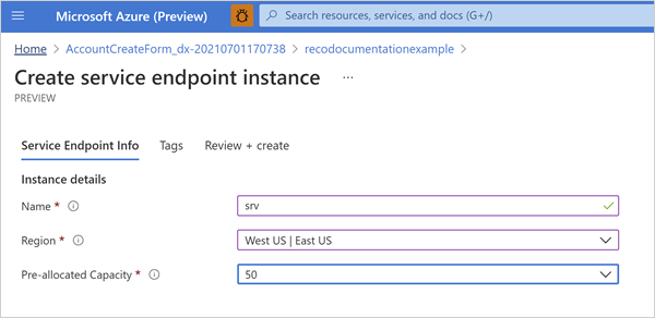 Enter Name, Region, and Capacity Enter Name, Region, and Capacity
