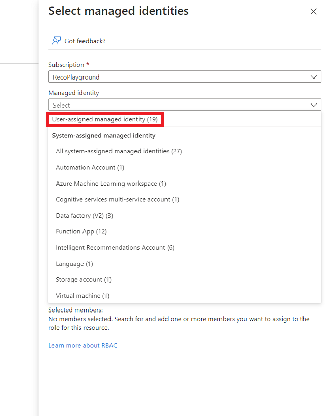 select user assigned managed identity. select user assigned managed identity.