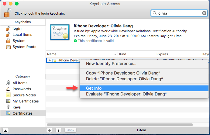 Add your certificate to a keychain