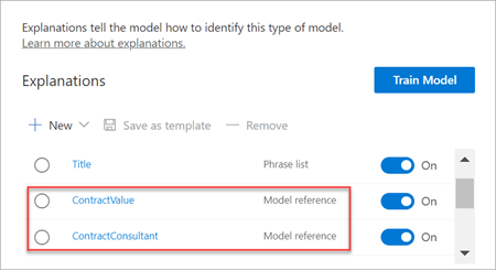 Screenshot of the Explanations section showing the type Model reference.