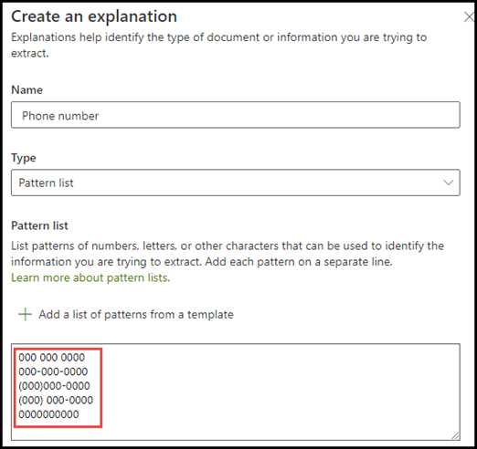 Phone number phrase patterns.