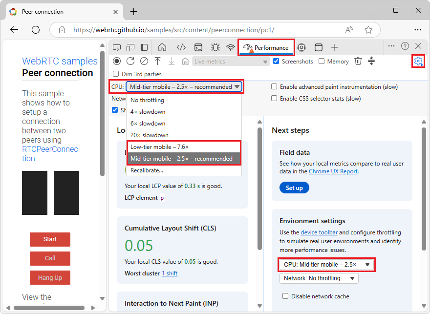 Calibrated rates next in drop-down menus in the Performance panel