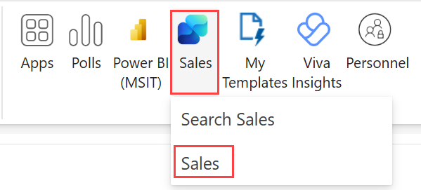  Στιγμιότυπο οθόνης που εμφανίζει την πρόσβαση στην εφαρμογή από το Outlook στο web.