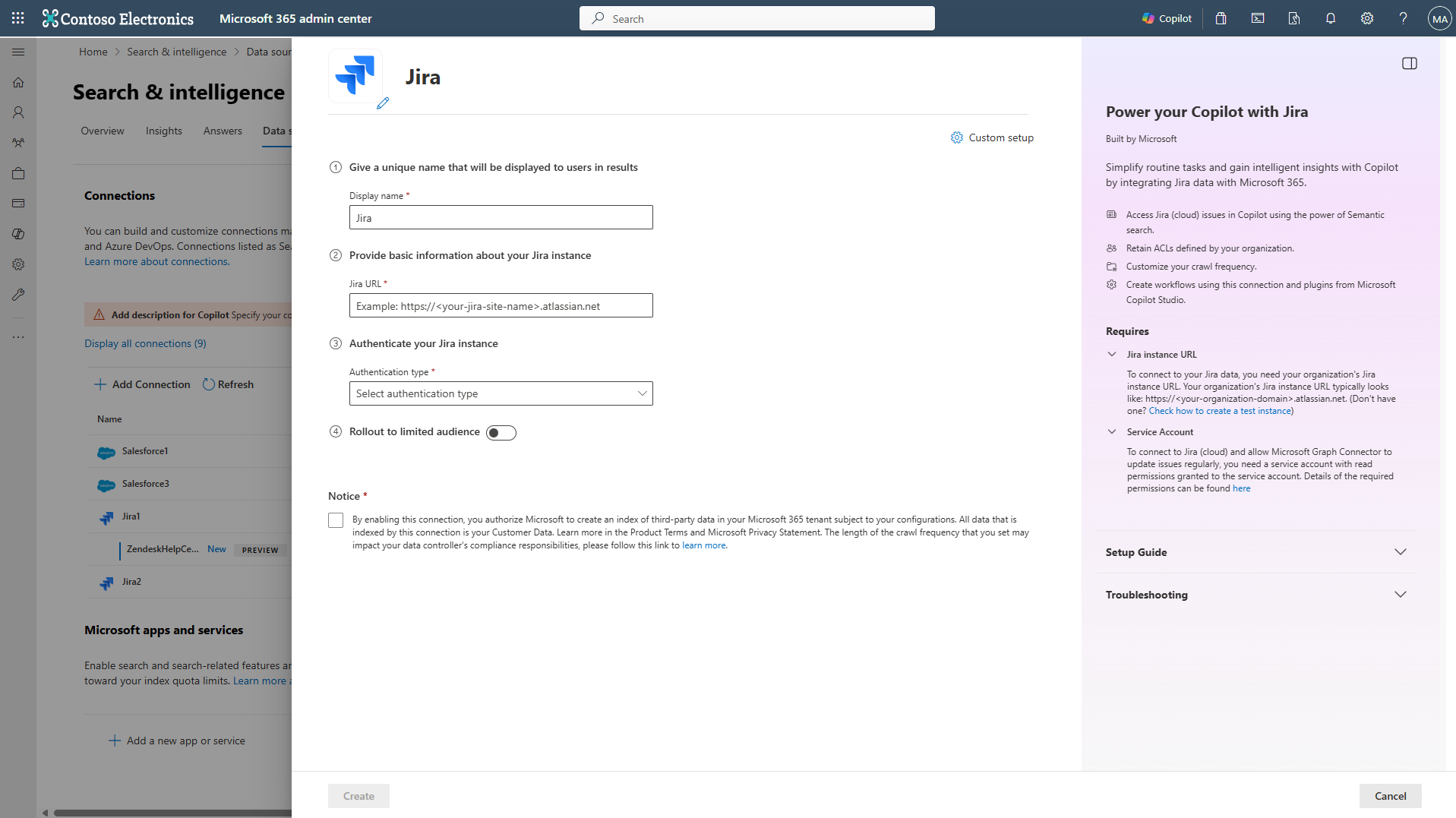 Screenshot that shows connection creation screen for Microsoft Graph Connector for Jira cloud.