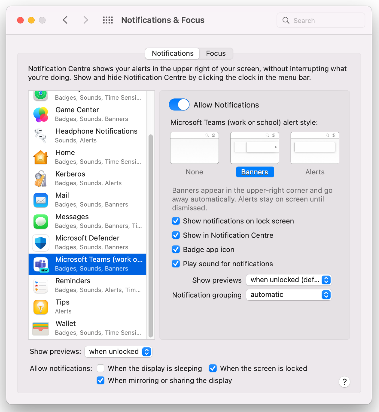 Teams for Mac notifications macOS Monterey.