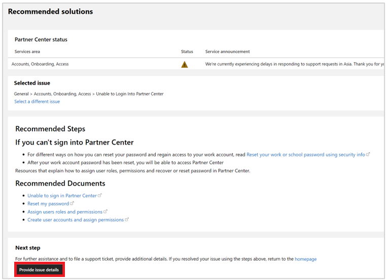 Screenshot of the Recommended solutions dialog.