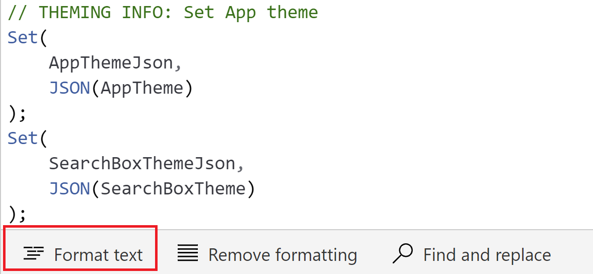 Στιγμιότυπο οθόνης του Power Apps Studio με επισημασμένη την εντολή κειμένου Μορφοποίηση.