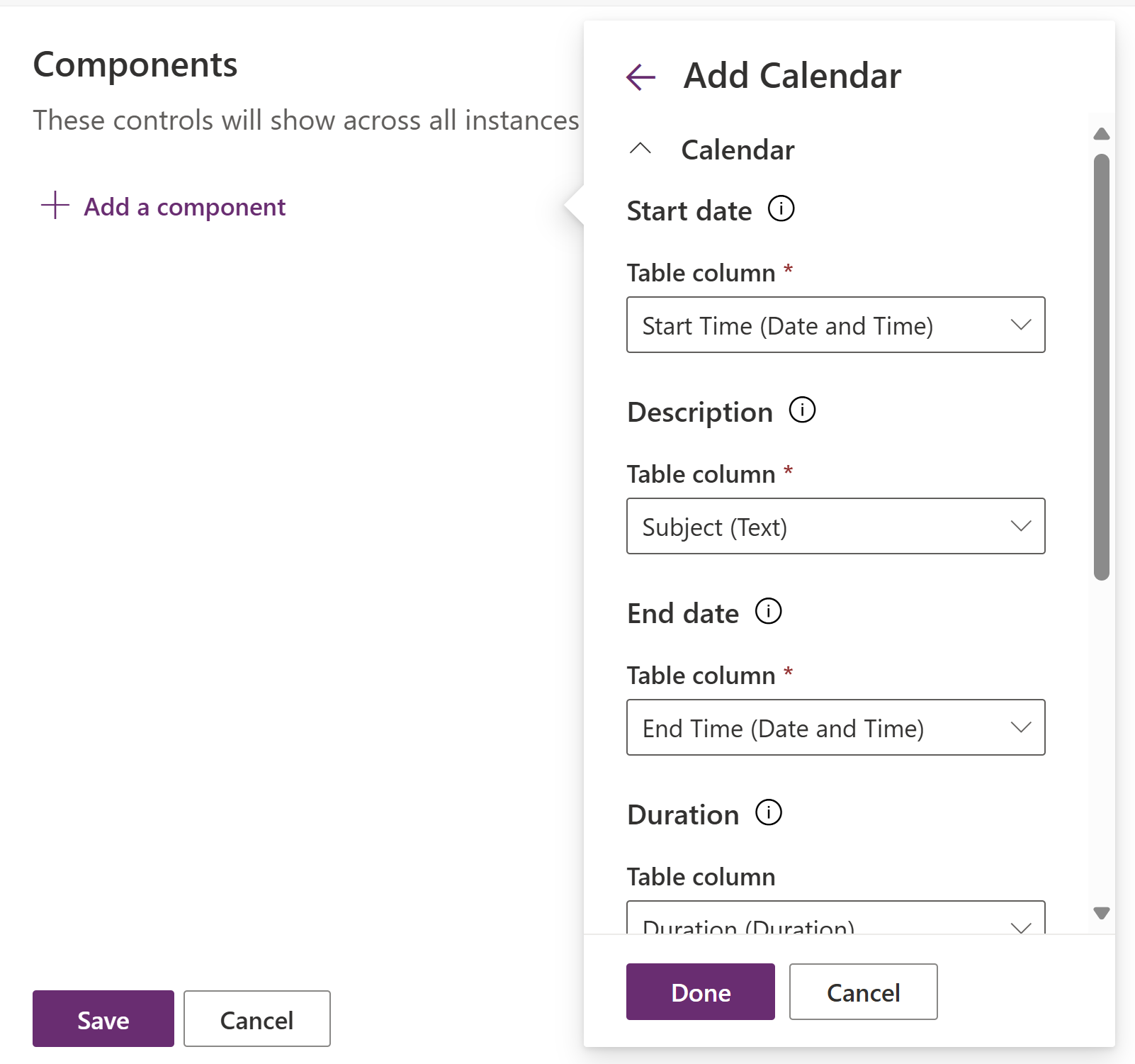 Ιδιότητες για το στοιχείο ελέγχου ημερολογίου
