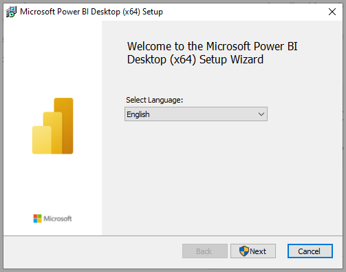 Screenshot of Power BI Desktop installation showing the setup wizard.